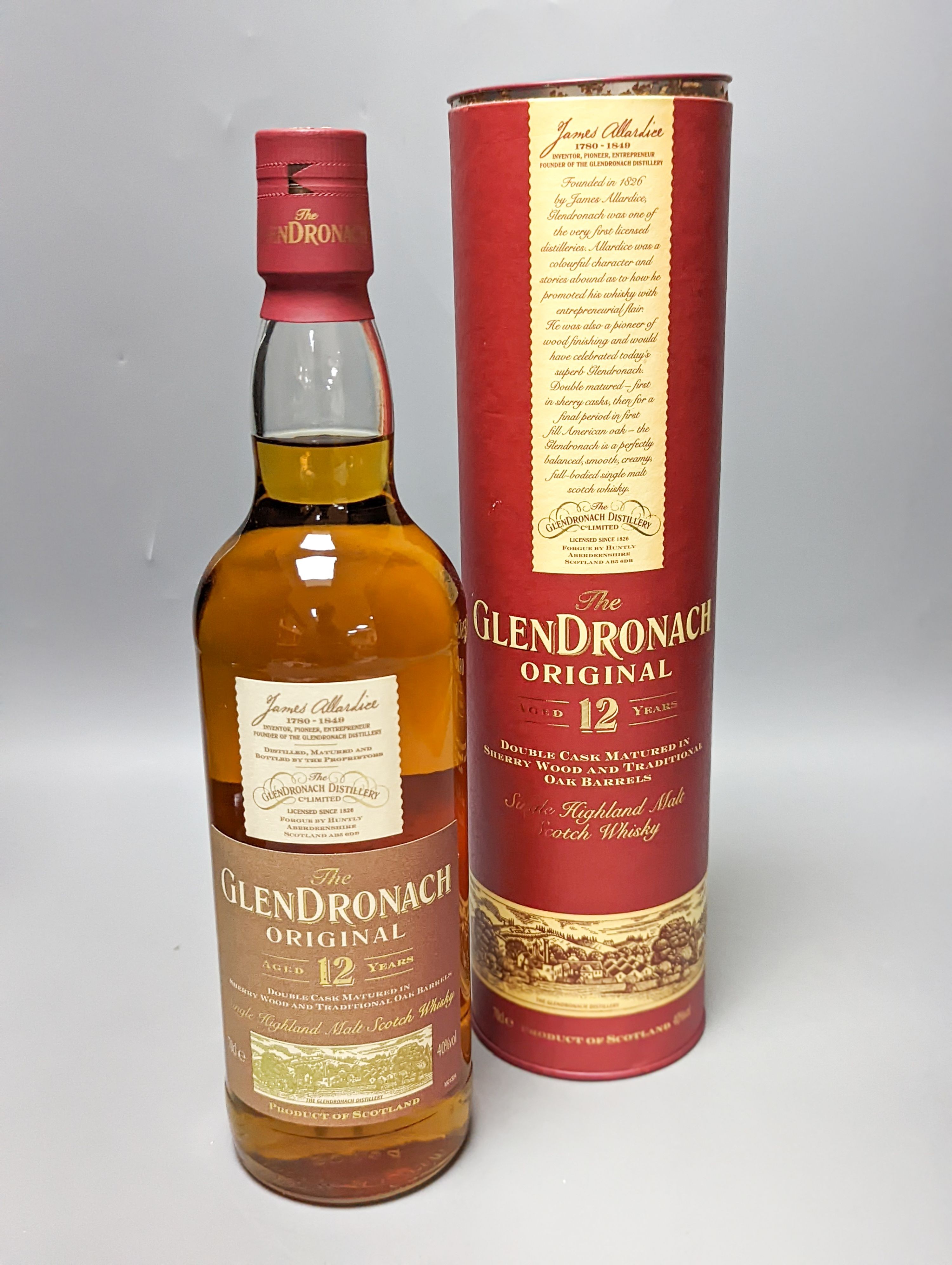 Four assorted bottle of single malt whisky including The Dalmore 12 years old, The Glendronach Original aged 12 years, Cardhu aged 12 years and The Glenrothes distilled in 1989, three boxed.